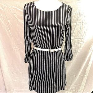 F21 white & blue pin-striped 3/4 sleeve mini dress